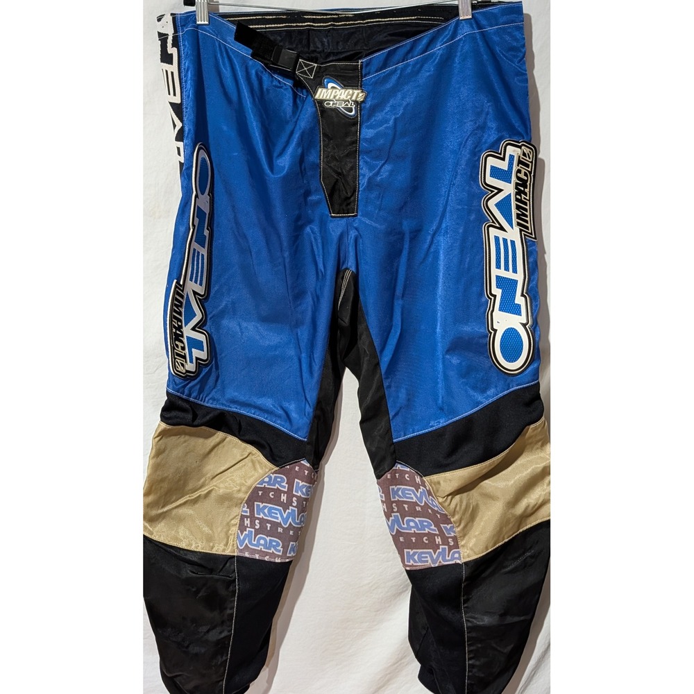 O'Neal Impact Motocross Pants Mens Size 44 Blue Black Gold Kevlar MX Dirt Bike